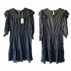 UNIVERSAL THREAD Eyelet Embroidered Ruffle Textured Midi Dress Size XL Black